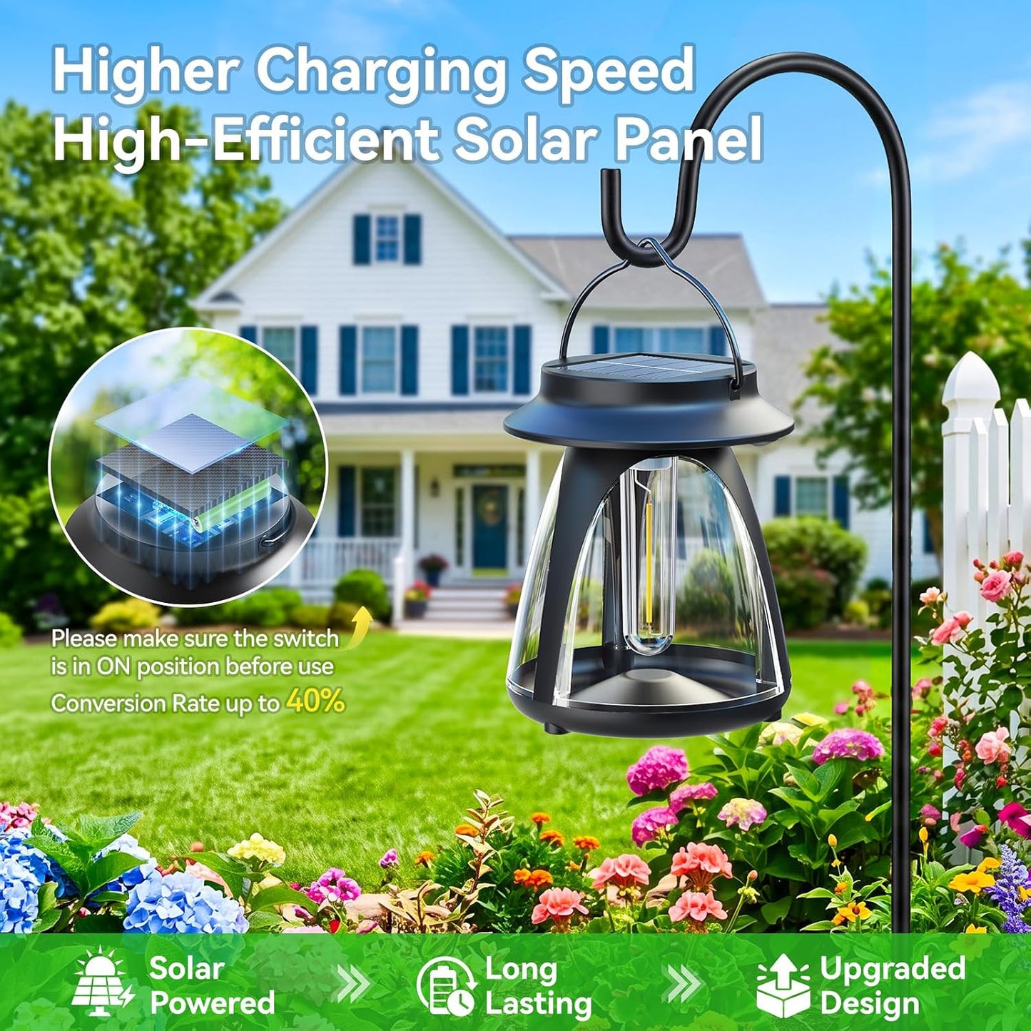 Outdoor Hanging Solar Lanterns, IP65, 2 Brightness Modes, 2 Pack | Warm white light with 2 brightness modes, 8–12 hour runtime and dusk-to-dawn sensor for patios, porches, yards and camping