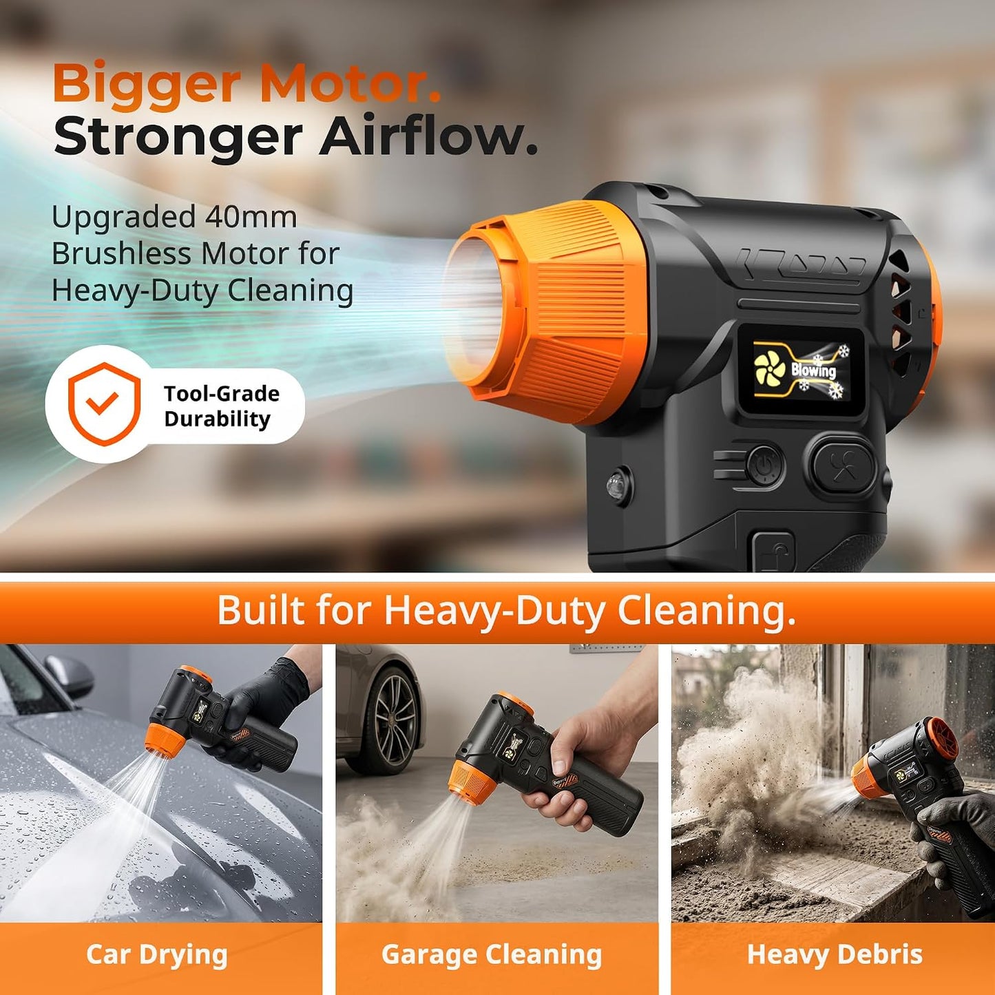 J40 Next-Gen Smart Air Blower, Compressed Air Duster, 2 Swappable Batteries, Hurricane-Level Airflow, Variable-Speed Control, Smart Display, Car Detailing, Garage, Home Cleaning, Outdoor Use - Black