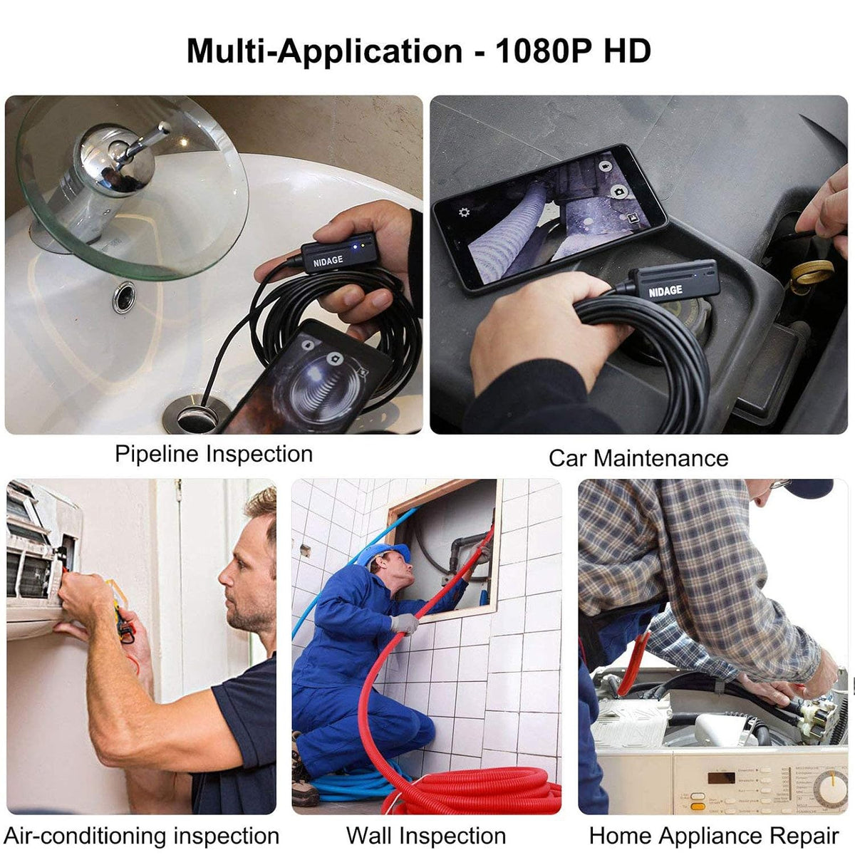 5.5mm Endoscope,1080P HD Borescope Inspection Camera with Light | Snake Camera for iPhone & Android, 5FT Flexible Cable, IP67 Waterproof, for Automotive HVAC Mechanic, Tools for Men