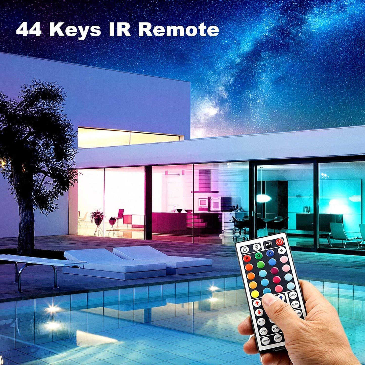 dalattin Led Lights for Bedroom 130ft RGB Led Strip Lights Color Changing Kit with 44 Keys Remote Controller and 24V Power Supply Led Light Strips Indoor Decoration,2 Rolls of 65ft