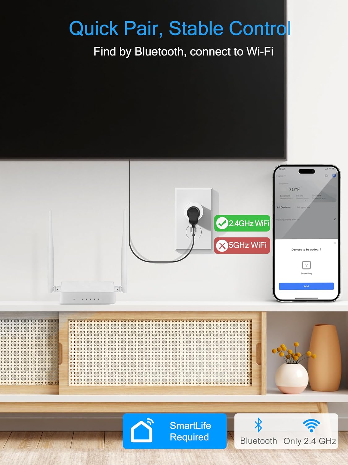 EIGHTREE 15A Smart Plug, Wi-Fi & Bluetooth Smart Outlet for High-Power Home Appliances, Works with Alexa & Google Home, Easy Setup, Timer & Remote Control, FCC & ETL Certified, 2.4GHz Wi-Fi Only