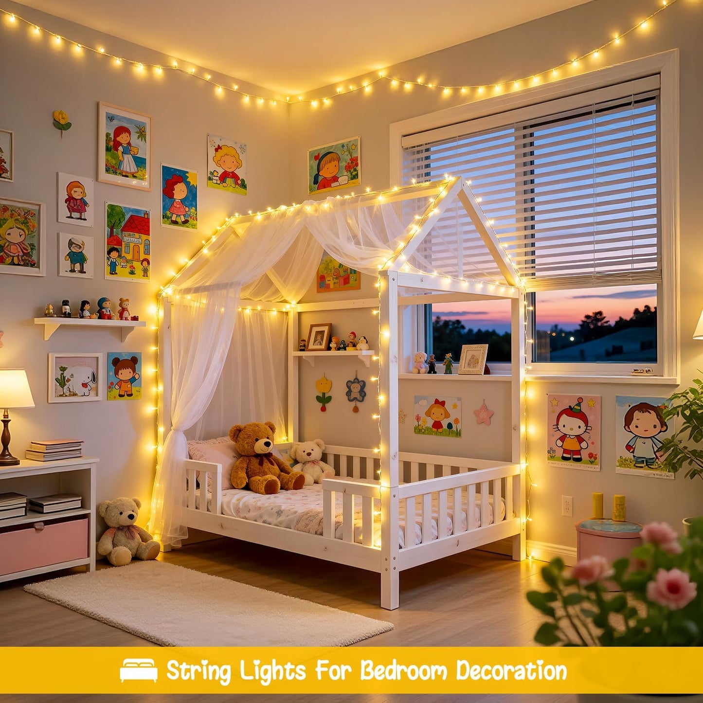 JMEXSUSS Remote Control String Lights Battery Operated Classroom Lights | Waterproof, 66ft 200 LED Warm White Christmas Lights Outdoor Indoor, Twinkle Classroom Dorm Lights for Bedroom Patio Decor