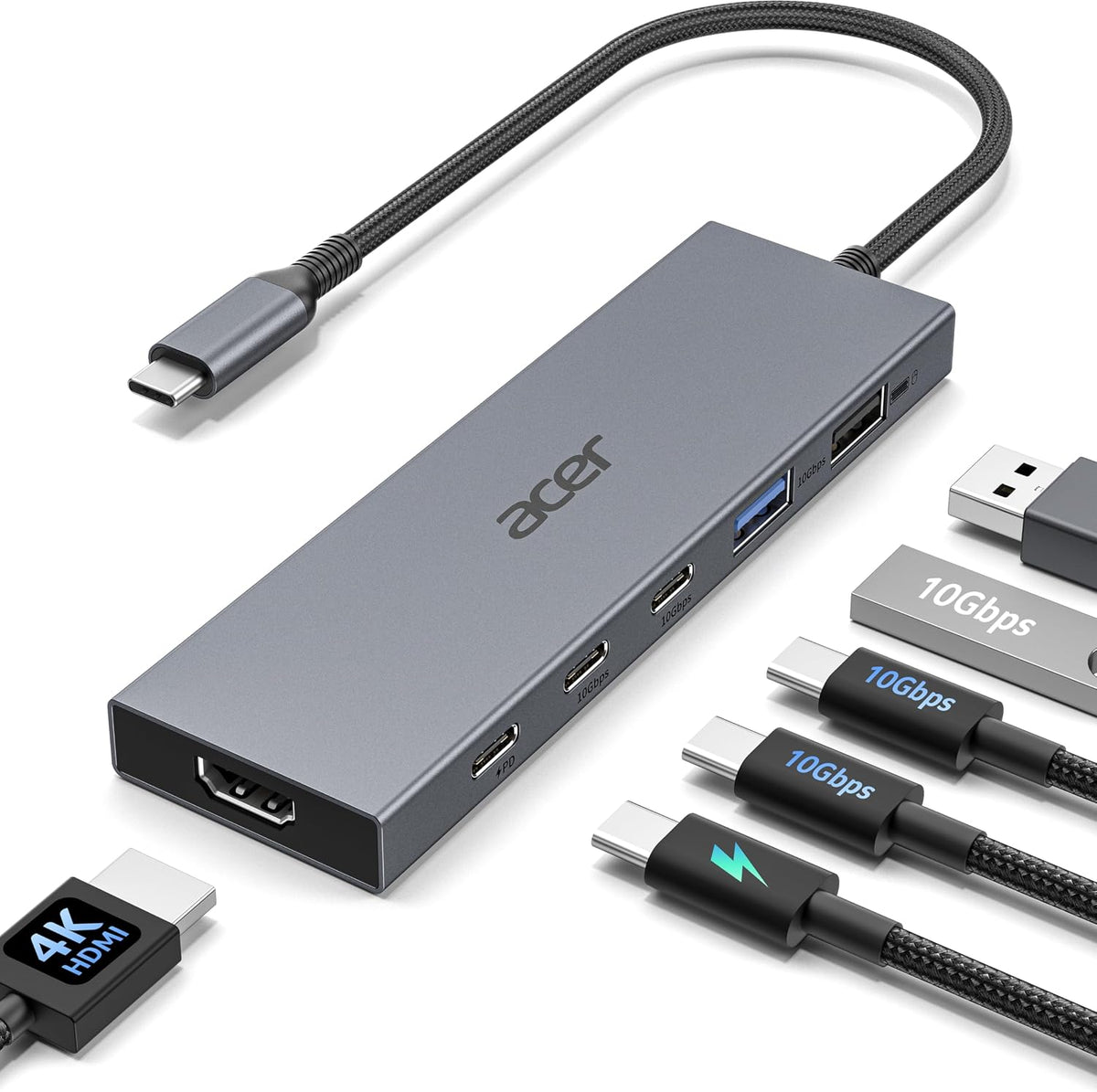 Acer 6-in-1 USB C Hub 10Gbps, USB C to HDMI Adapter 4K@60Hz