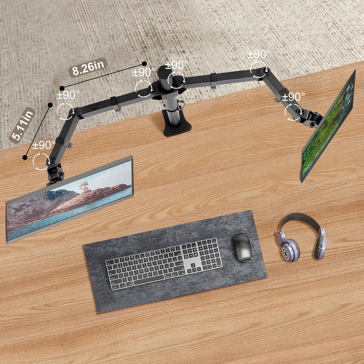 Dual Monitor Desk Mount Easily Set Up，Fully Adjustable Monitor Mount for 2 Monitors Up to 32 Inch,Heavy Duty Monitor Stand Holds up to 22 LBS,Dual