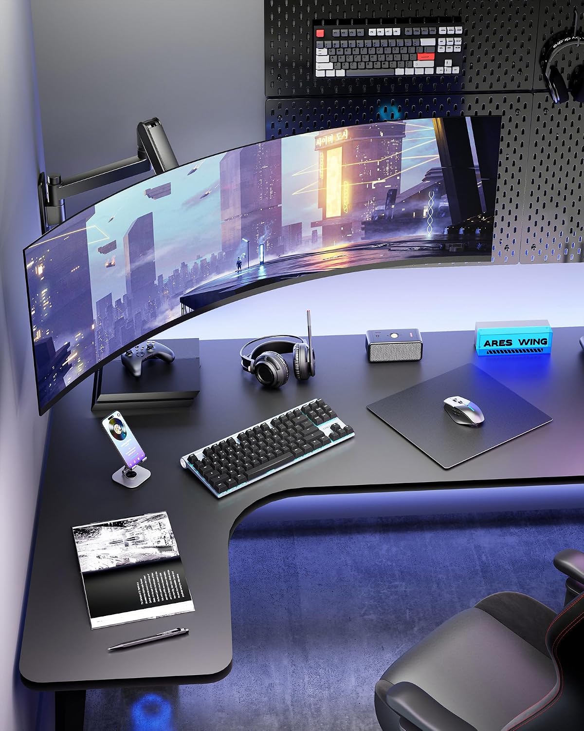 ARES WING Monitor Wall Mount for 24-57 Inch Ultrawide Screen, Black | Premium Heavy Duty Gaming Monitor Arm for 60 lbs, Full Motion Gas Spring, Bearing Head for Easy Adjustment, 75/100 VESA Mount