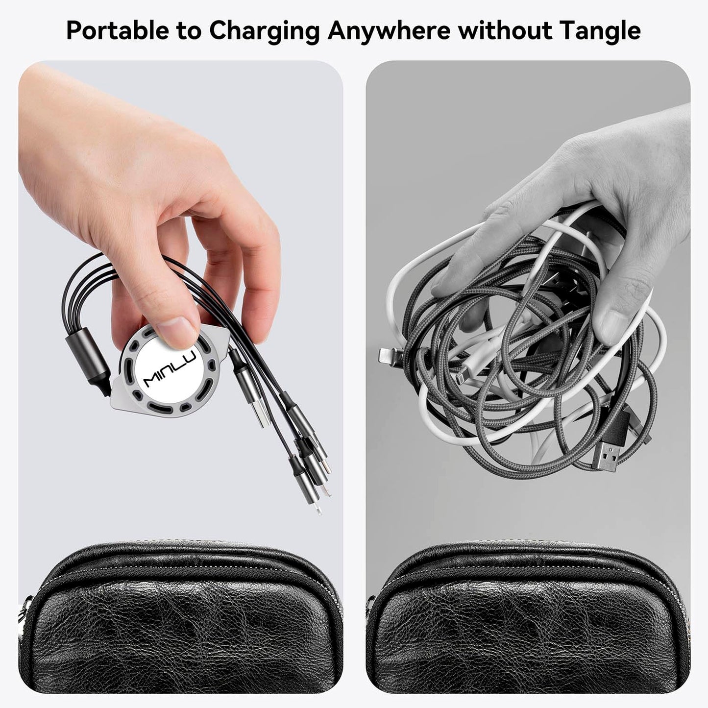 Multi USB Charger Cable 4A, Retractable Charging Cord for Multiple Devices | 4 in 1 Retractable Charger Cord with Type C/L/Micro USB Ports for iPhone 17 16 15 14/Samsung/Kindle Car Accessories-2Pack 4Ft