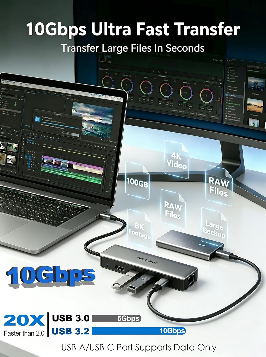 USB C Hub 2.5G Ethernet, WAVLINK 10Gbps USB C Hub with 2.5Gb RJ45 Port