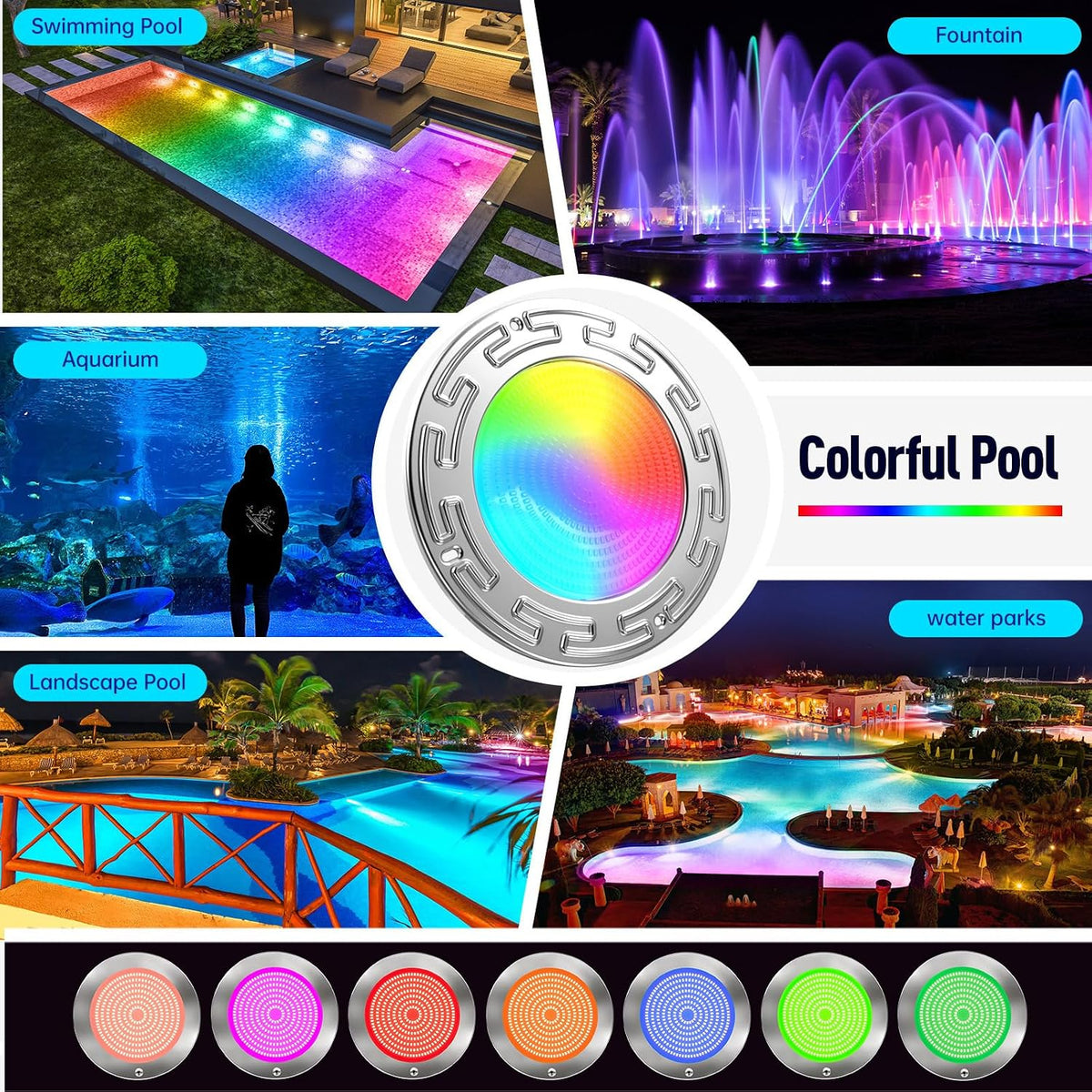 60FT 10Inch 60W Led Smart Pool Lights for Inground Pool with 3 Control Way (App/Remote/Controller), Led Color Changing Underwater Swimming Pool Light for 10" Large Wet Niches