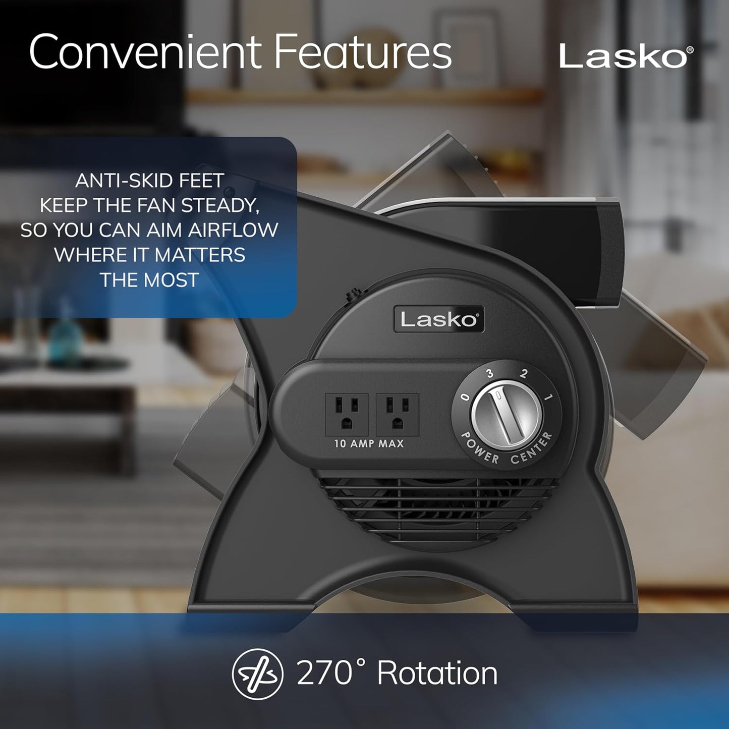 Lasko Pivoting High Velocity Portable Utility Fan - 12" - U12104 - Black | Adjustable Air Mover Blower Fan for Bedroom, Office Desk, Garage, and Home, With 2 Outlets 120V, 3 Speeds