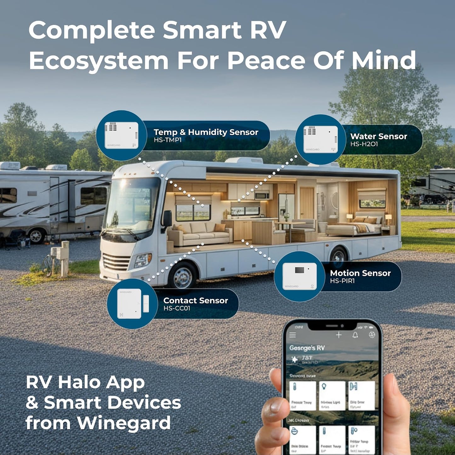 Winegard HS‑K001 RV Halo Sensor Pack – Contact, Temp, Humidity, Water, PIR Motion Sensors - Bluetooth Dongle - Multi‑Sensor Kit for RV Halo Smart System