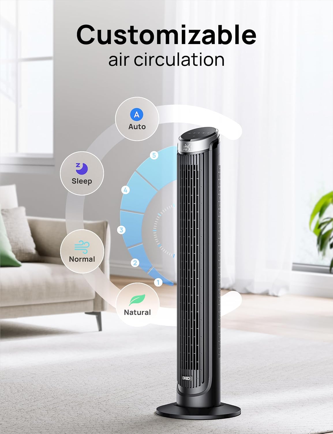 DREO Tower Fan for Bedroom, 90° Oscillating Fans that Blow Cold Air | 26 ft/s Powerful Airflow, 28dB Quiet Fan, 5 Speeds, 4 Cooling Modes, 12H Timer, 40" Standing Floor Fan for Home Office