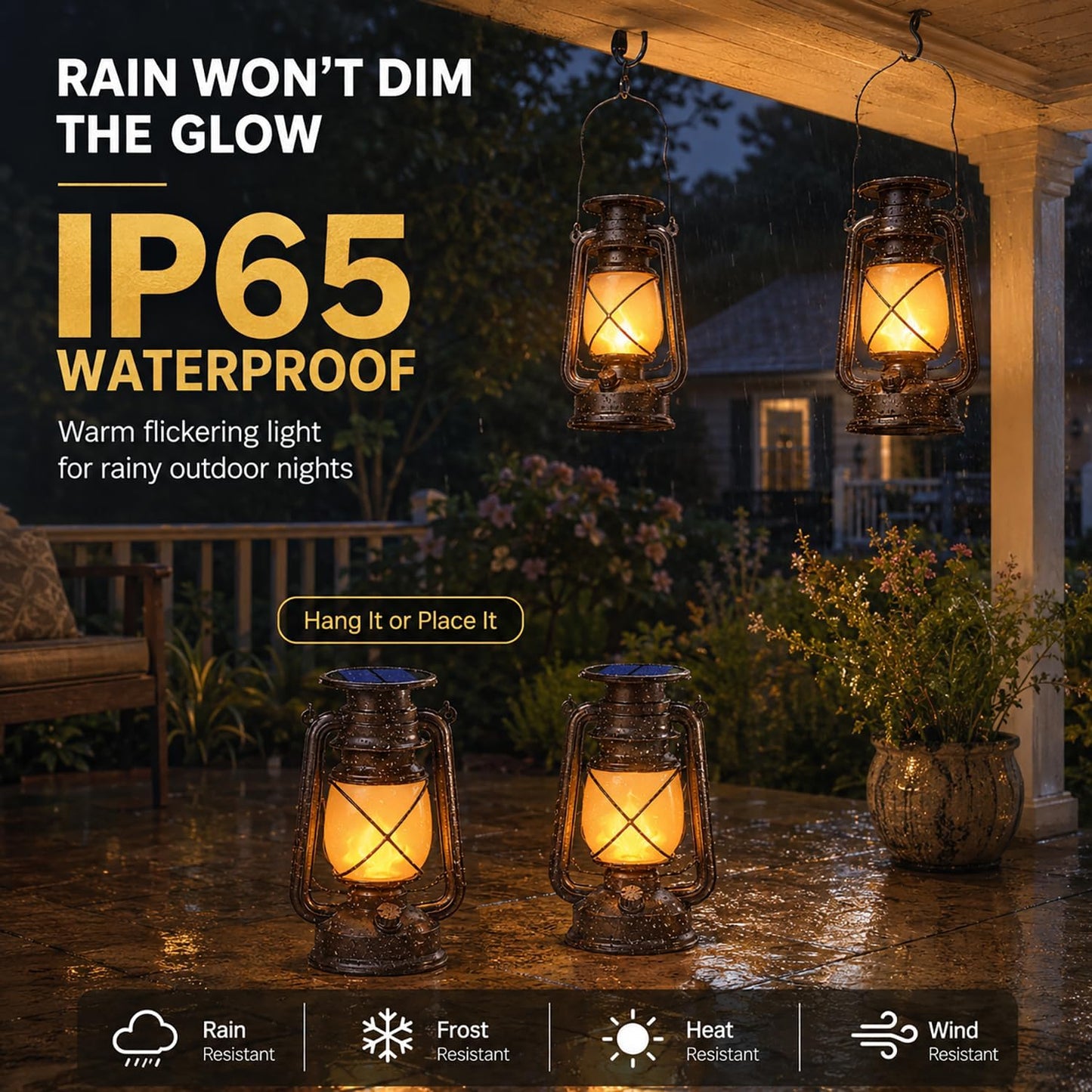 Marlrin Solar Lanterns Outdoor Waterproof 2 Pack LED Flickering Flame Light | Vintage Hanging Solar Lanterns Decorative Outdoor for Patio Garden Porch Decor Yard Pathway Camping Table Holiday Halloween