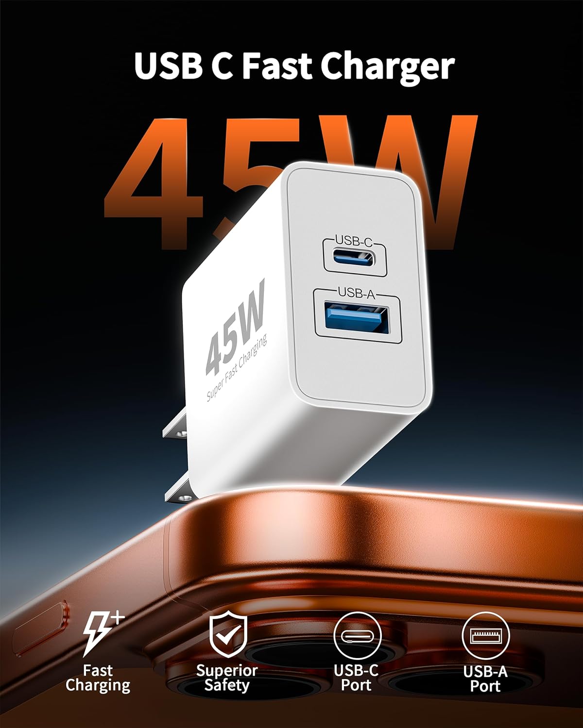 iPhone 17/17 Pro Max Charger, 2 Pack 45W USB C Charger Block Fast Charging | for iPhone 17/16/15/Pro/iPad, with 10FT Long Type C Cable Cord, Dual Port, GaN USB-C Power Adapter, Super Fast Plug, Compact