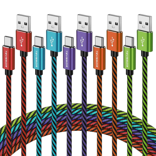 Teyssor USB C Cable 10FT 5-Pack Nylon Braided USB A to Type C Fast Charging Cord Compatible with Samsung Galaxy S24 S23 S22, Note 20 10 9 8, Moto G7 G8