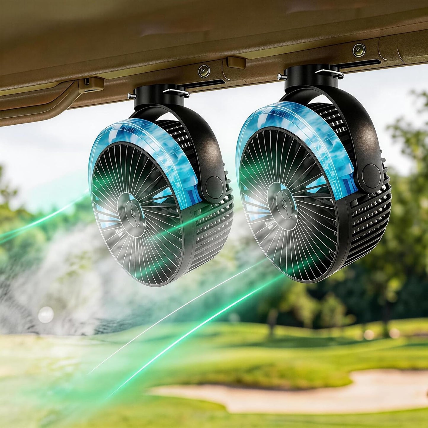 2-Pack Magnetic Golf Cart Misting Fan with Heavy-Duty Strap, 12000mAH Battery Operated Portable Fan with 4 Speeds, LED, Timer, Suitable for EZGO Club Car Yamaha, Golf Cart & Camping Accessories 2026
