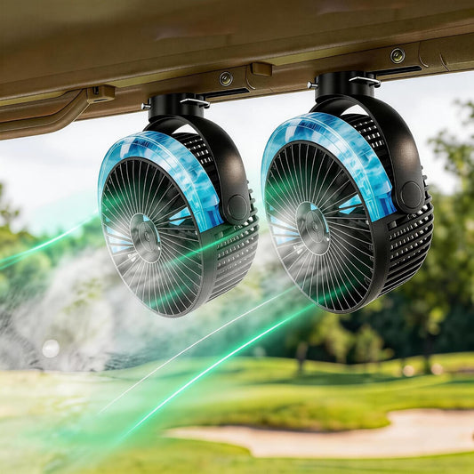 2-Pack Magnetic Golf Cart Misting Fan with Heavy-Duty Strap, 12000mAH Battery Operated Portable Fan with 4 Speeds, LED, Timer, Suitable for EZGO Club Car Yamaha, Golf Cart & Camping Accessories 2026