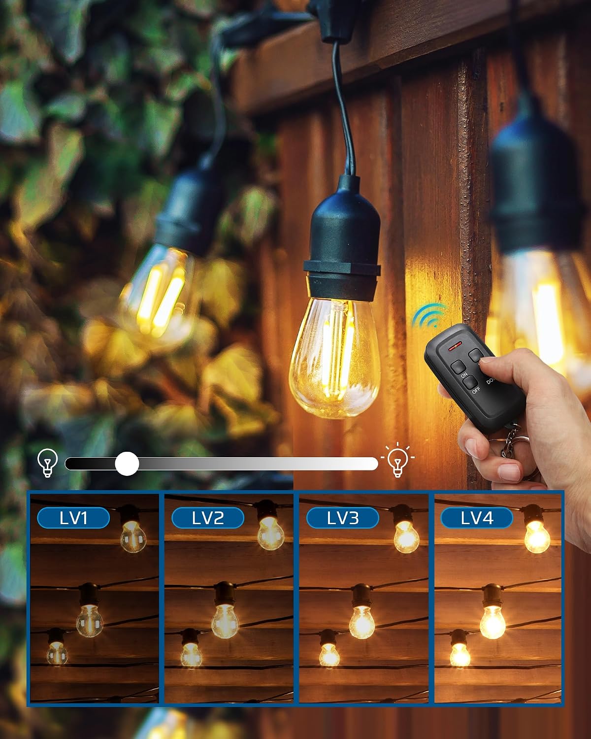 DEWENWILS Outdoor Dimmer for String Lights, 2 Remotes Control Dimmable Plug