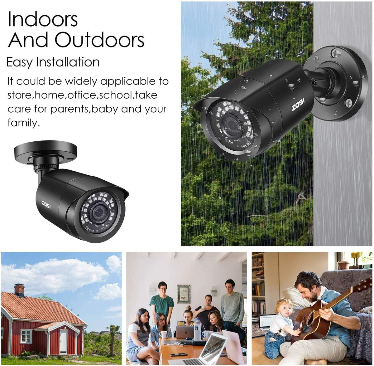 ZOSI 4 Pack 1080P HD TVI Wired Security Cameras, Outdoor Indoor Bullet Cam