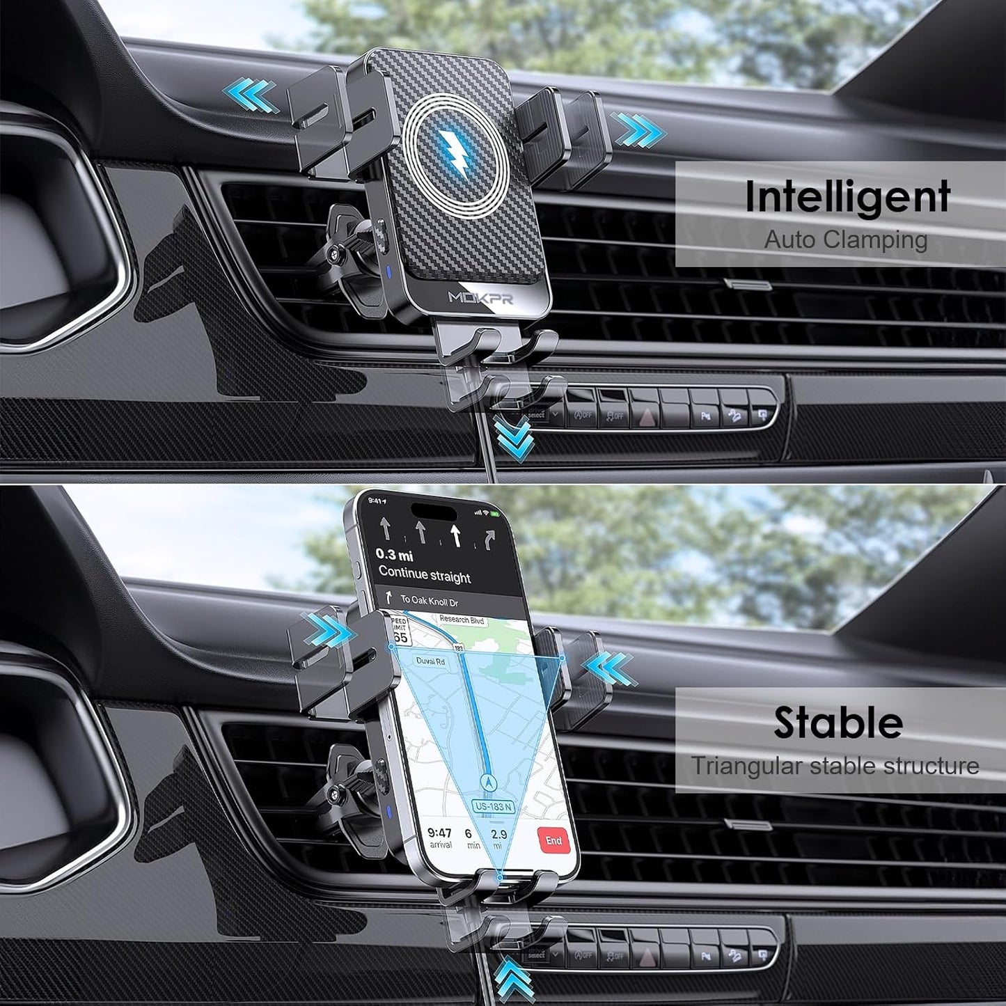 Wireless Car Charger 15W Fast Charging Auto-Clamping Air Vent Phone Mount | Cell Phone Holder Car Charger Compatible with iPhone 17 16 15/14/13/13 Pro/12 pro/12, for Samsung Galaxy Series