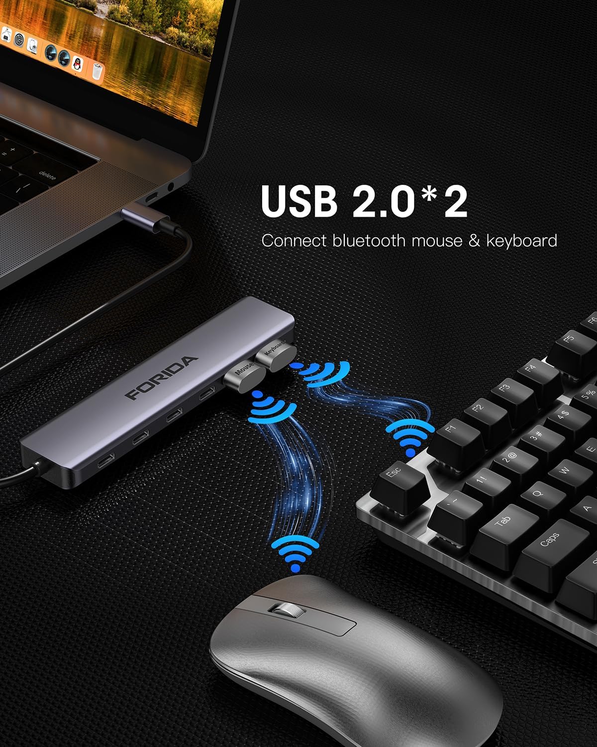 FORIDA Aluminum Alloy 10Gbps USB C Hub, Portable 7-Port Multiport USBC Splitter, 4 USB-C 3.2, 2 USB 2.0, 100W PD Fast Charging Port, USB 3.2 HUB for Laptops, MacBook, iPad, Surface Pro(Gray)