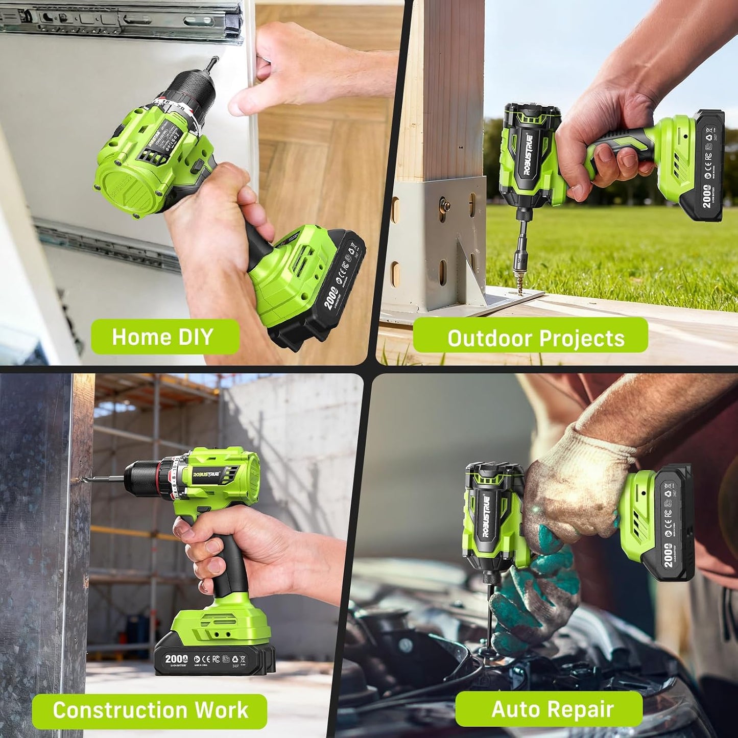 Robustrue 21V Cordless Drill & Impact Driver Combo Kit, 3/8" Drill & 1/4" Impact Driver, 2×2000mAh Batteries, Fast Charger, 16-Piece Bit Set for DIY Projects, Furniture Assembly & Home Repairs