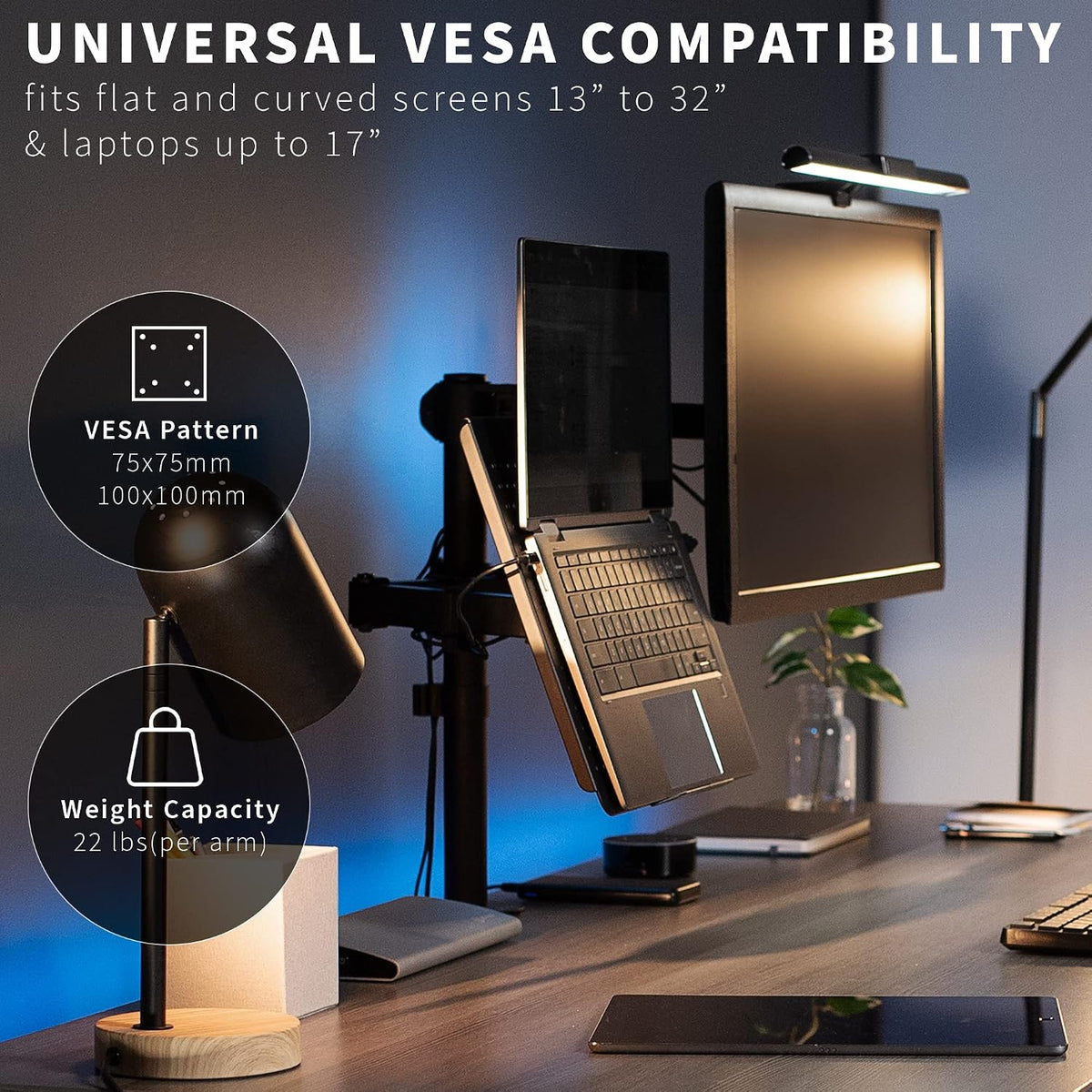 VIVO Black Fully Adjustable 13 to 32 inch Single Computer Monitor and Laptop Desk Mount Combo, Stand with Grommet Option, Fits up to 17 inch Laptops (STAND-V002C)