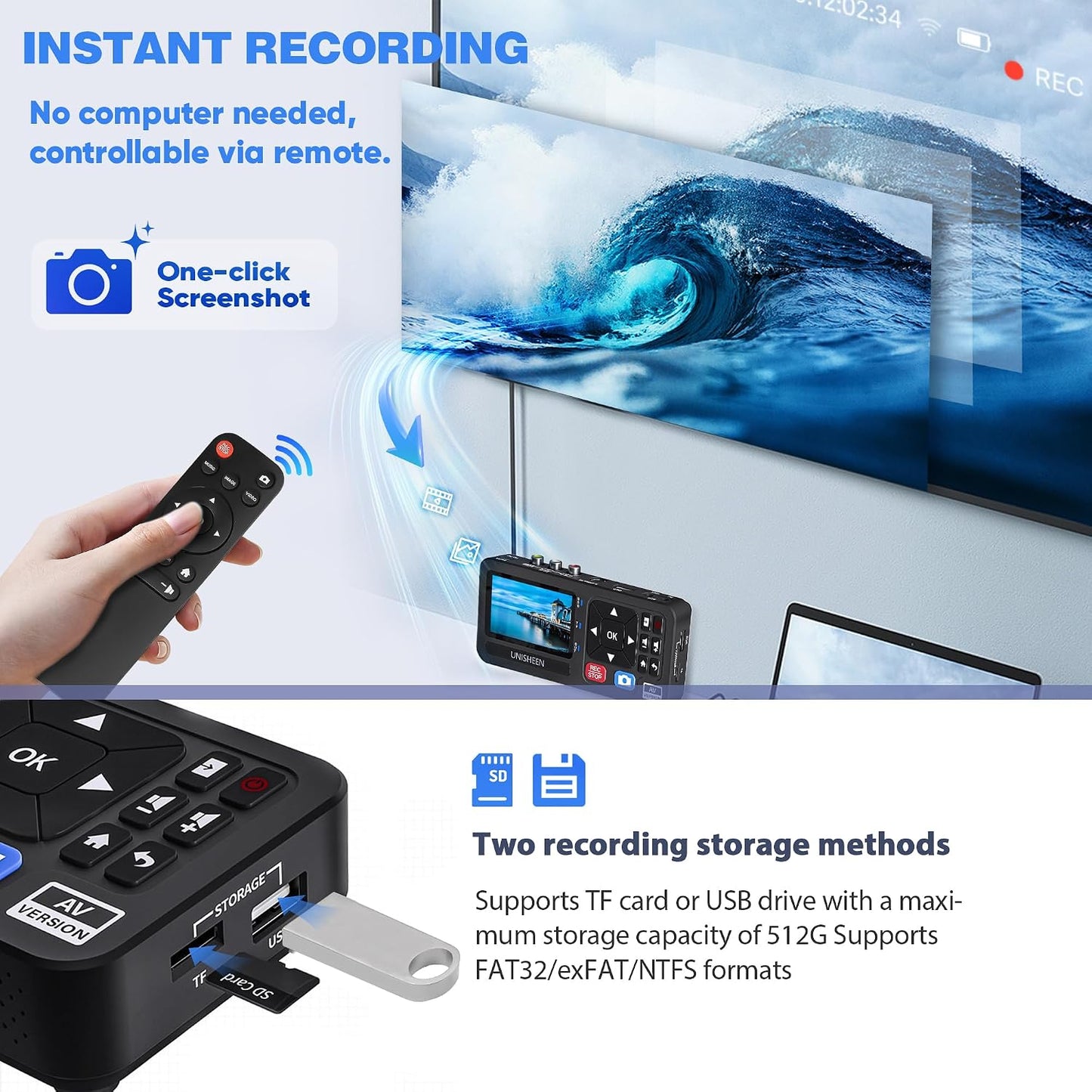 VHS to Digital Converter with 3" Display, AV & HDMI Video Capture Device, VCR to Digital Recorder for VHS Tapes, Hi8, Mini DV, DVD, Camcorders, Gaming, TV Box – USB/TF Storage-Black