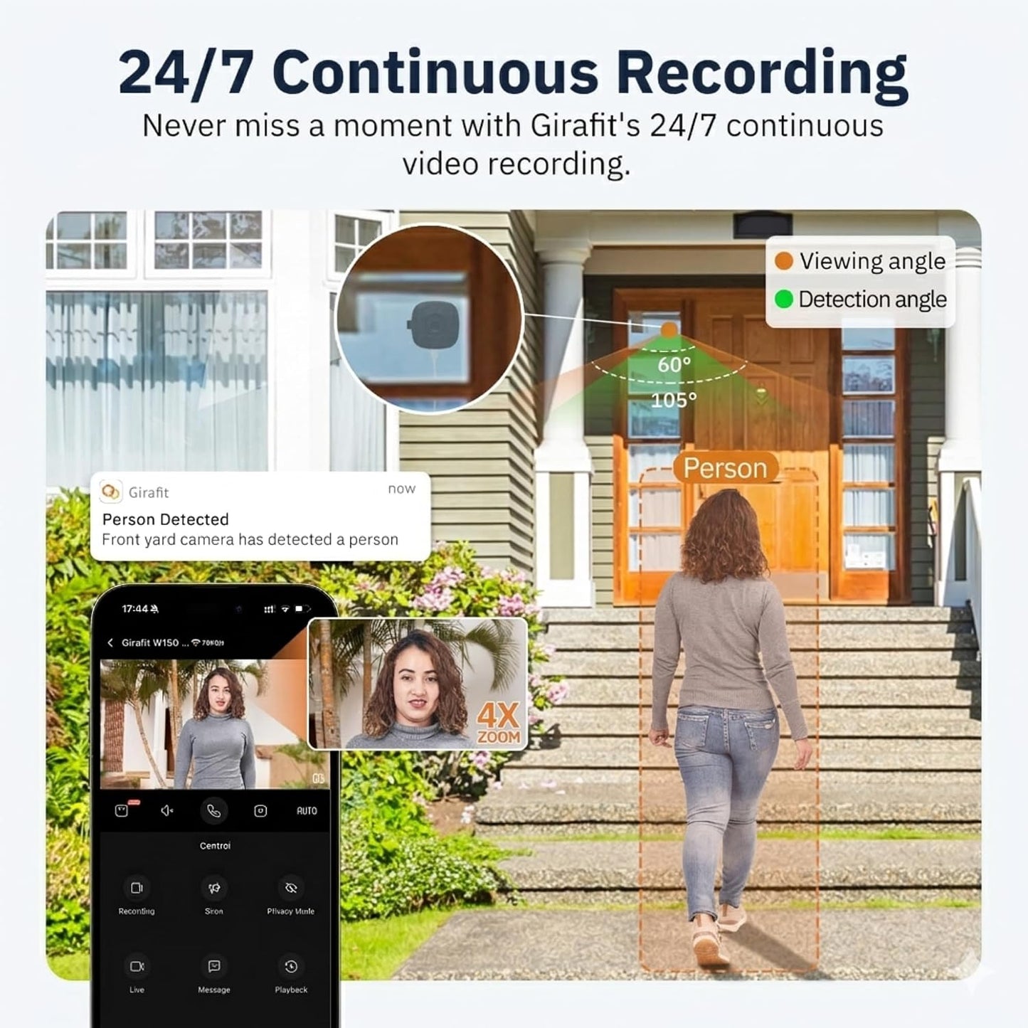 Girafit 3MP 2K Window Camera,2.4GHz & 5GHz WiFi Indoor Cameras for Home Security with ChroMax Al Color Night Vision,Person & Motion Detection,24/7 Recording,Easy & Quick Install
