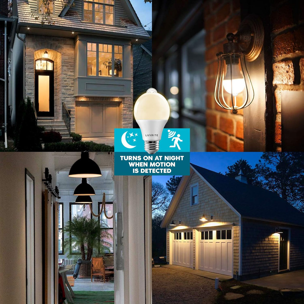 LUXRITE A19 LED Motion Sensor Light Bulbs, 60W Equivalent, 3000K (2 Pack)