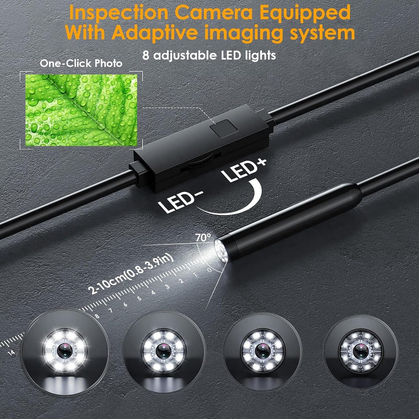 1920P HD Endoscope Camera with Light, IP67 Waterproof Borescope Snake Camera Semi-Rigid Sewer Camera 8 LED Inspection Endoscope Camera for iPhone Android Automotive Pipe, 16.4FT Single Lens