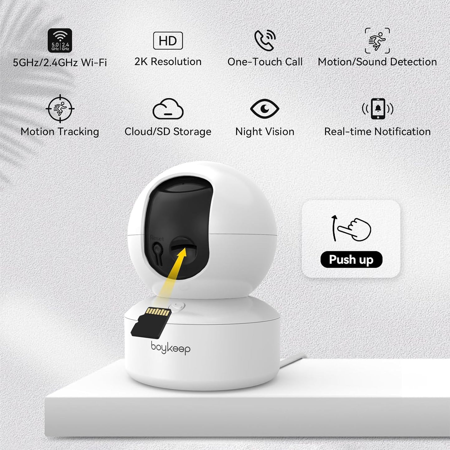 BoyKeep Indoor Camera - 2K Pet Camera, 5G/2.4GHz WiFi Cam for Baby Monitor with Phone App, 360° Pan & Tilt, 2-Way Audio, Color Night Vision, New for 2026 with 12s Free Cloud Storage