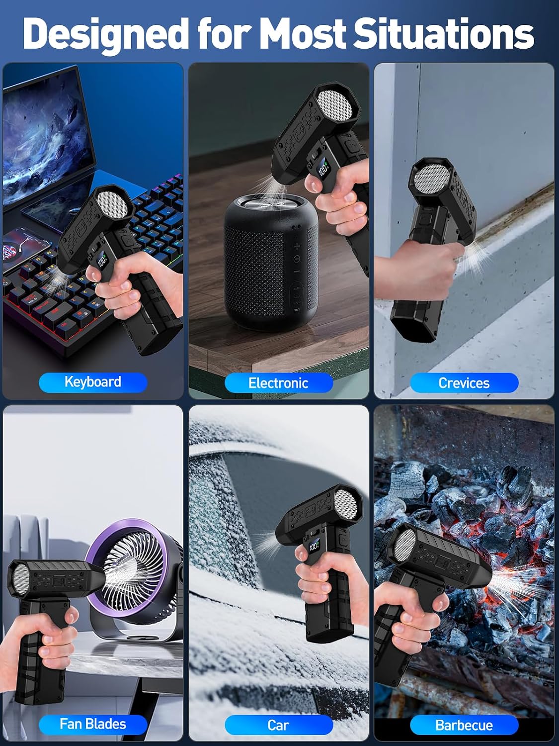 Compressed Air Duster 130000RPM Electric Duster with LED Light, 100 Gear Adjustable Rechargeable Cordless Air Blower Cleaning Tool for Keyboard,Electronic Devices,Car Sooty