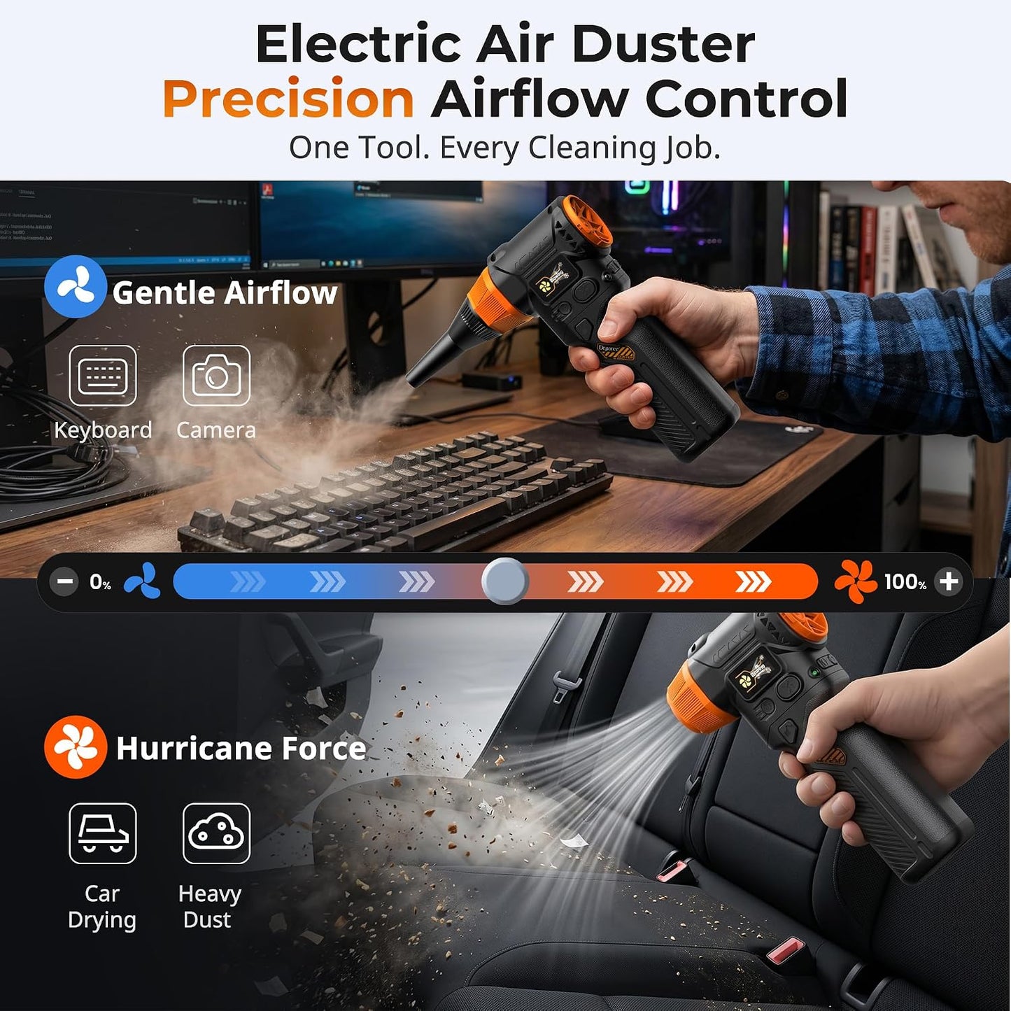 J40 Next-Gen Smart Air Blower, Compressed Air Duster, 2 Swappable Batteries, Hurricane-Level Airflow, Variable-Speed Control, Smart Display, Car Detailing, Garage, Home Cleaning, Outdoor Use - Black