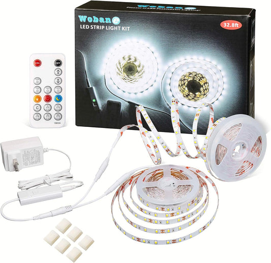 WOBANE 32.8ft White LED Strip Lights with Remote,Dimmable Tape Lighting