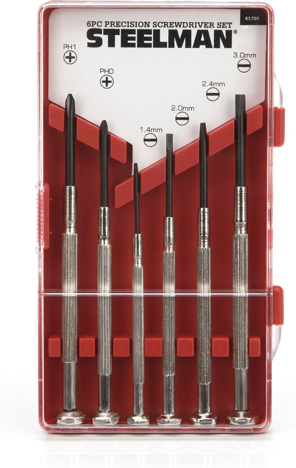 STEELMAN Precision Steel Shaft 6-Piece Long Electronics Screwdriver Set, Variety of Slotted/Phillips Sizes, Swivel-Head, Magnetic Tips