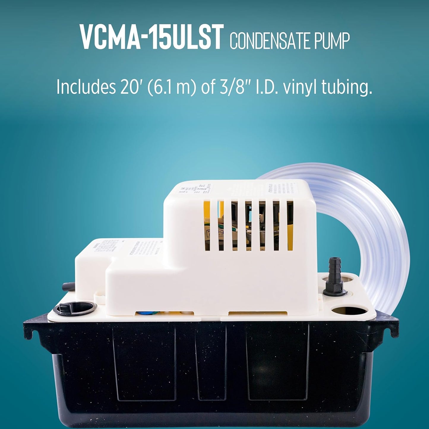 Little Giant VCMA-15ULST 115 Volt, 65 GPH, 1/50 HP Automatic Condensate Removal Pump for HVAC/Refrigeration Systems/Dehumidifiers with Overflow Detection Switch and 20-Foot Tubing, Black/White, 554415