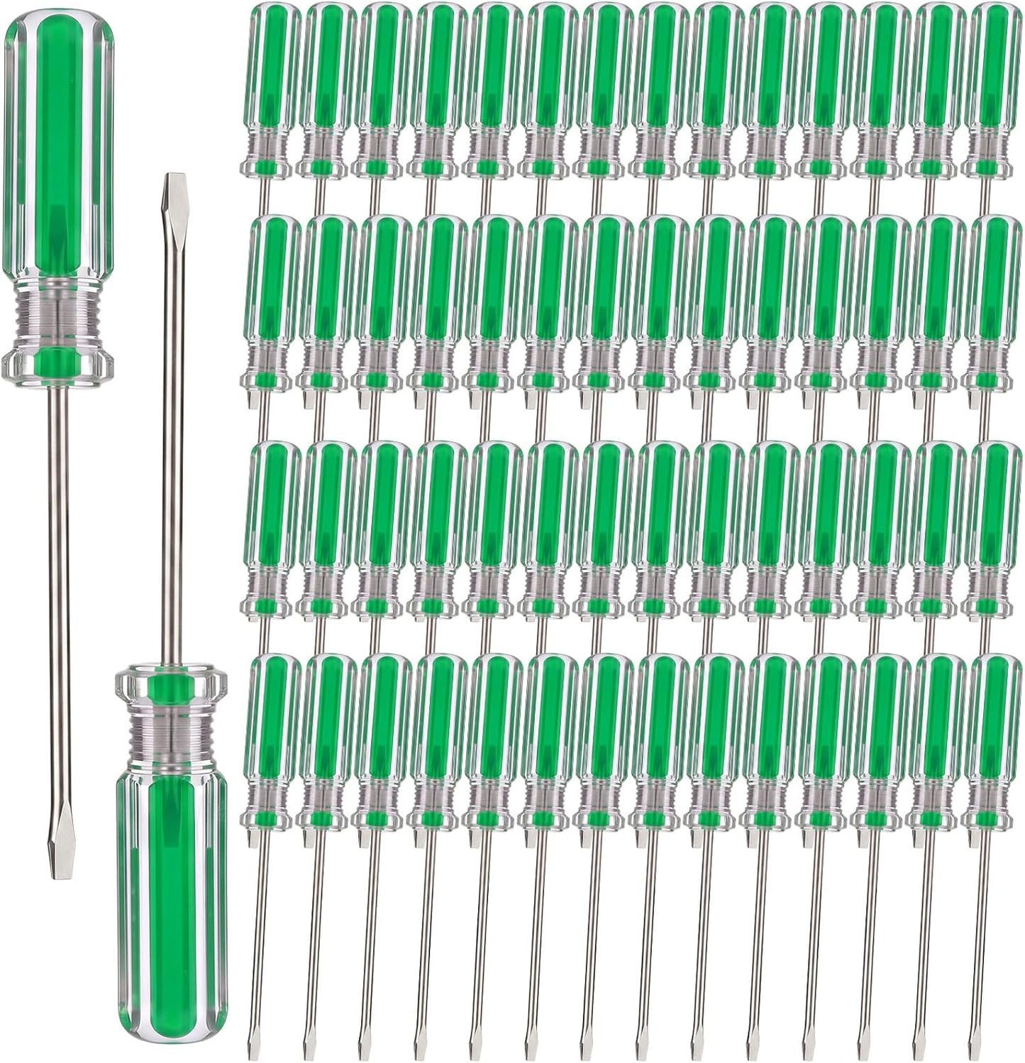 Lothee 100 Pack Mini Slotted Screwdriver 3.0mm Flat Head 5.12" (130 mm) Length Precision Flat Head Screw Driver with Non-slip Handle for Small Appliances Repair (Green)
