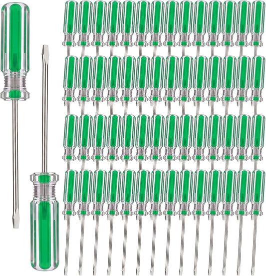 Lothee 100 Pack Mini Slotted Screwdriver 3.0mm Flat Head 5.12" (130 mm) Length Precision Flat Head Screw Driver with Non-slip Handle for Small Appliances Repair (Green)