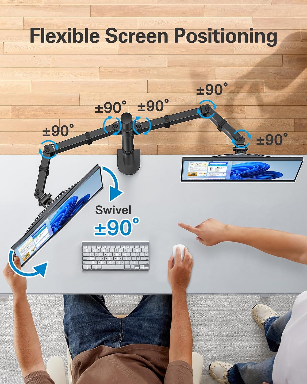 HUANUO Dual Monitor Mount for 13-32 Inch Screens, 17.6 lbs per Arm | Dual screen setup, tilt, swivel, rotation, 16.3 inch pole, cable clips, C-clamp or grommet, VESA 75x75/100x100mm