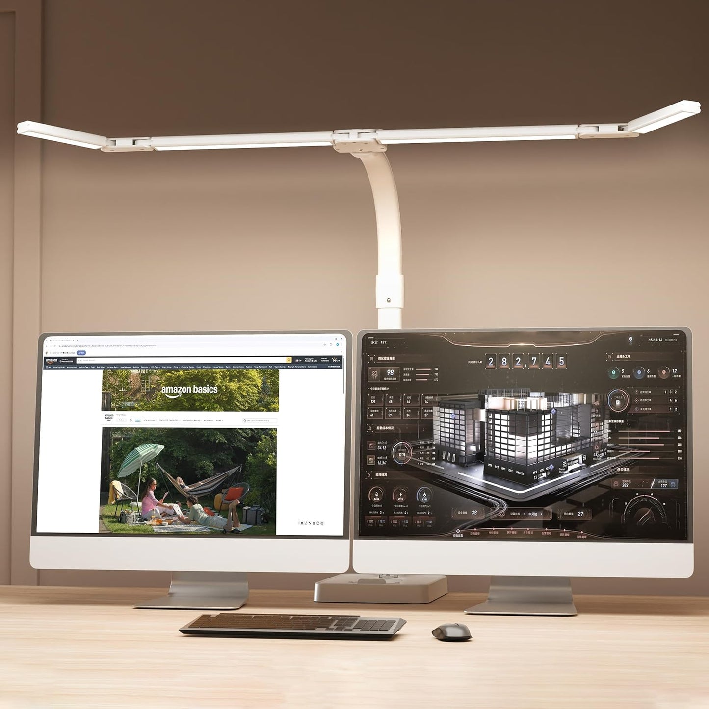 LED Desk Lamp for Home Office - 24W Bright Double Head Desk Light with Clamp Eye Caring Architect Task Light 25 Lighting Modes Adjustable Flexible Gooseneck Lamp (All Black)