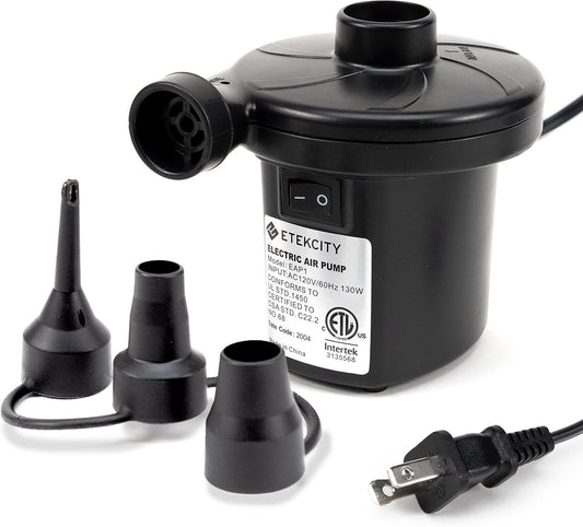 Etekcity Air Pump for Inflatables, Portable Electric Air Mattress Pump, Quick-Fill Perfect Inflator/Deflator for Couch, Blow up Pool Floats Raft Bed Boat Toy with Nozzles, 110-120V, Black