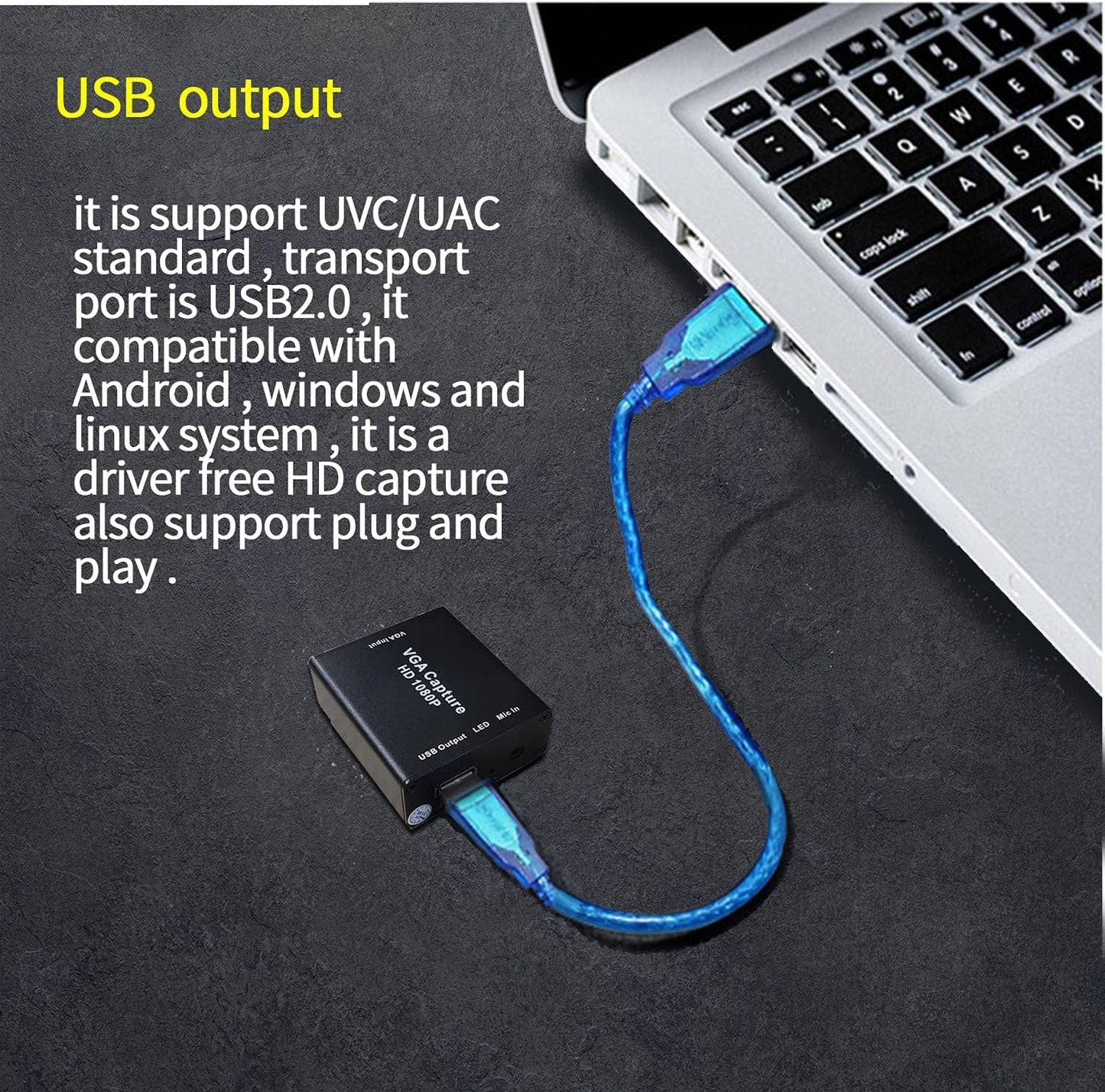 Video Coverter VGA Capture Card,VGA to USB2.0 Converter,Audio and Video Capture Device,Plug-and-Play,USB Drive-Free HD 1080P Video Capture Tool for Windows,Linux and Android