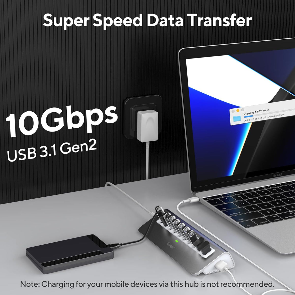 Powered USB Hub 10Gbps, intpw USB Port Hub with 10 Port USB 3.1 Data, 36W Power Adapter, 3.3FT USB-A & USB-C Cables, Aluminum USB Hub for PC, Laptop, Mac, Desktop