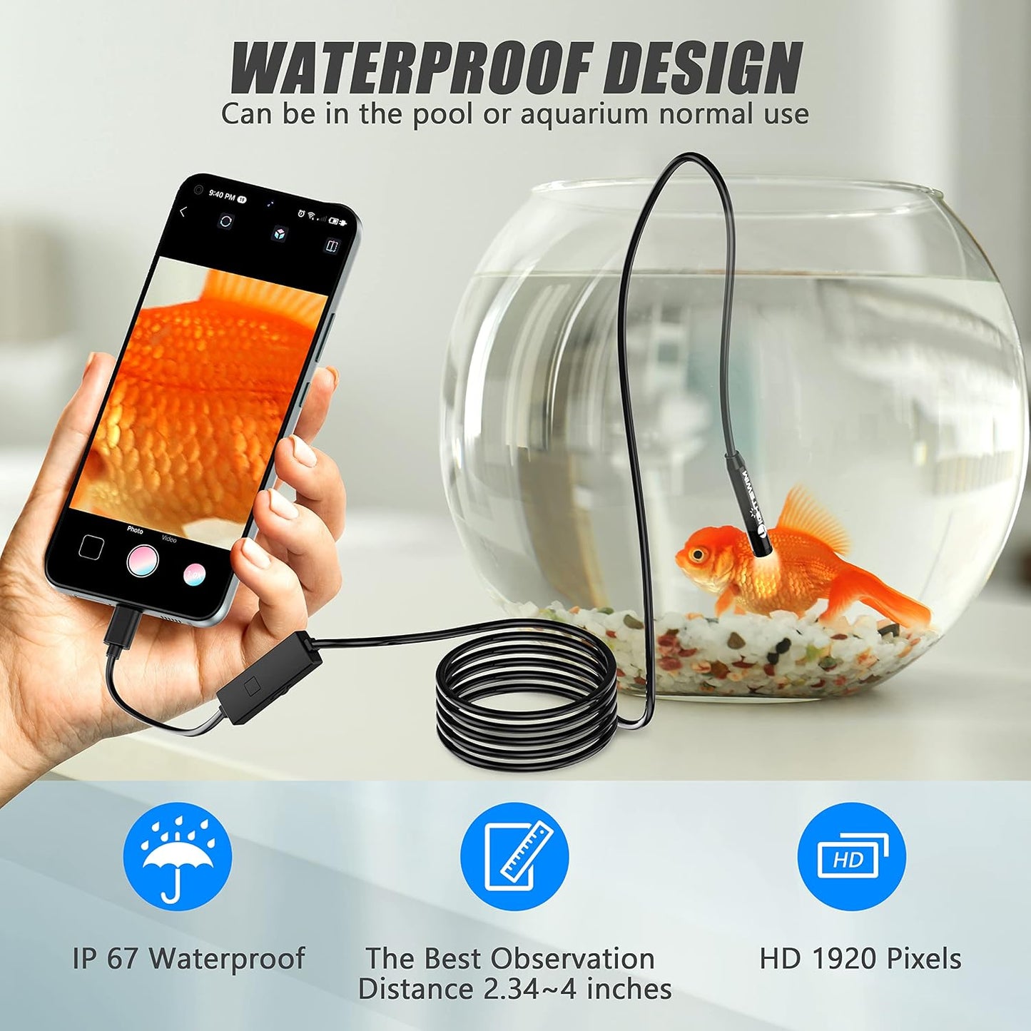 1920P Endoscope Snake Inspection Camera, Type C Borescope, Scope Camera with 8 LED Lights for Android and iOS Smartphone, iPhone, iPad, Samsung (16.5 FT/5M)