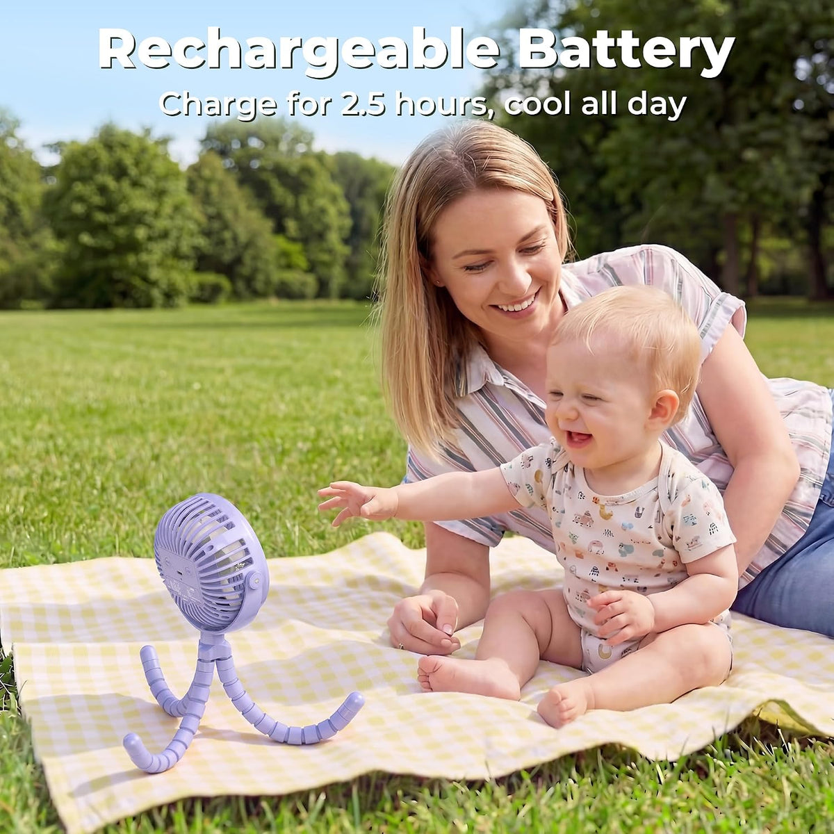 AMACOOL Battery Operated Stroller Fan, Portable Clip On Fan Rechargeable | Baby Travel Essentials for Beach Disney, Newborn Boy & Girl Gifts Registry Search, Cooling for Car Seat Wagon Crib Treadmill