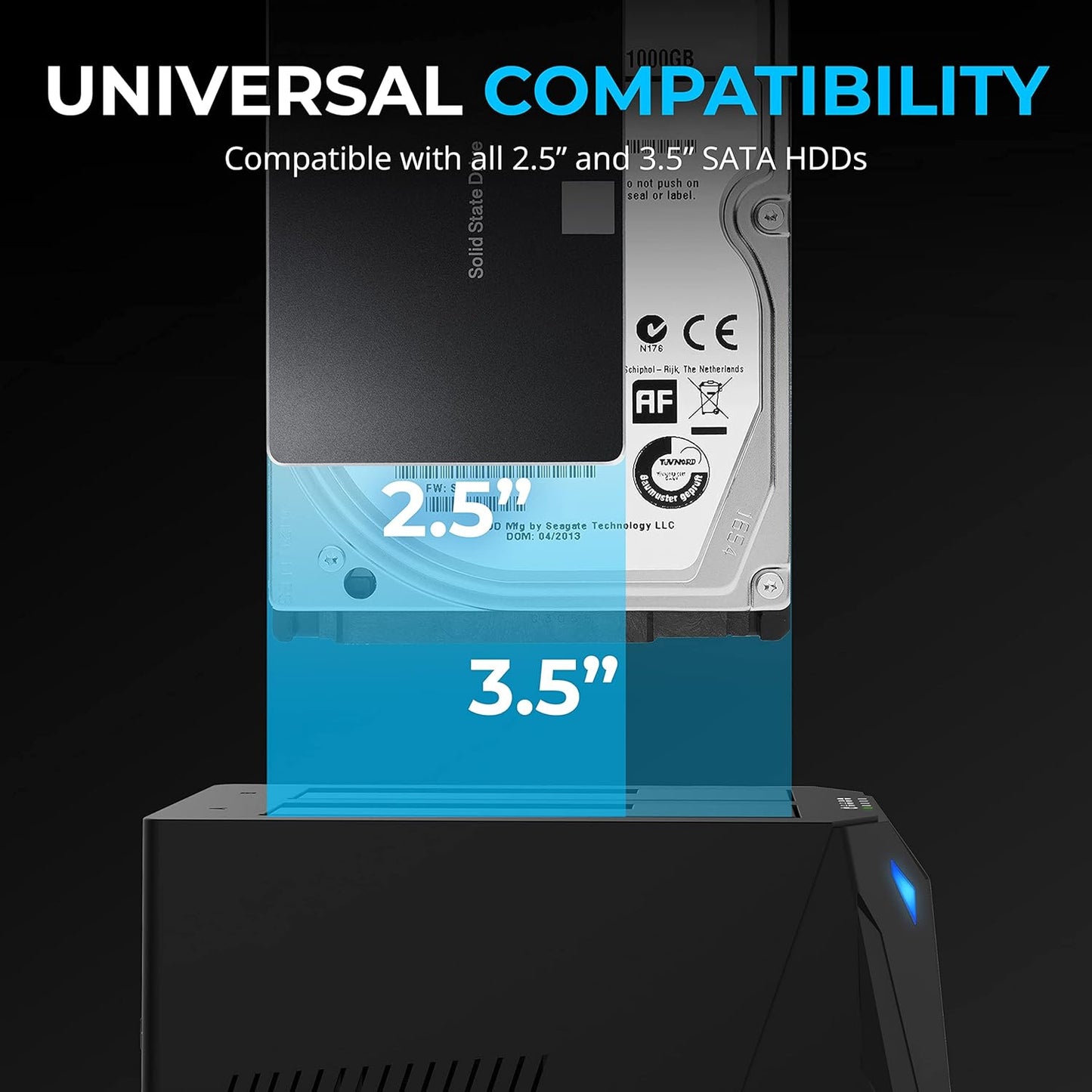 SABRENT USB 3.0 Dual Bay Hard Drive Docking Station & Cloner (EC-HD2B) | 2.5"/3.5" HDD/SSD; offline duplicator/cloner; 20TB+ support; UASP; SATA I/II/III; hard drive reader; hard drive dock