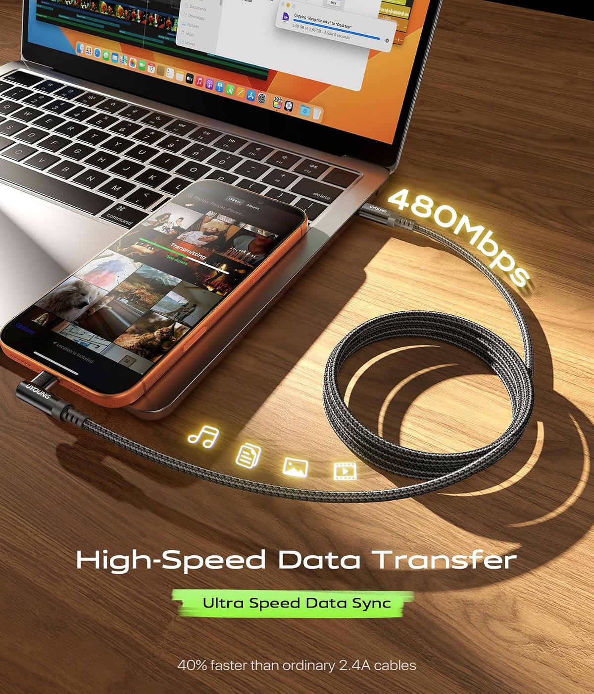 USB C to USB C Cable 90 Degree 60W USB C to C Fast Charging Cable 6ft