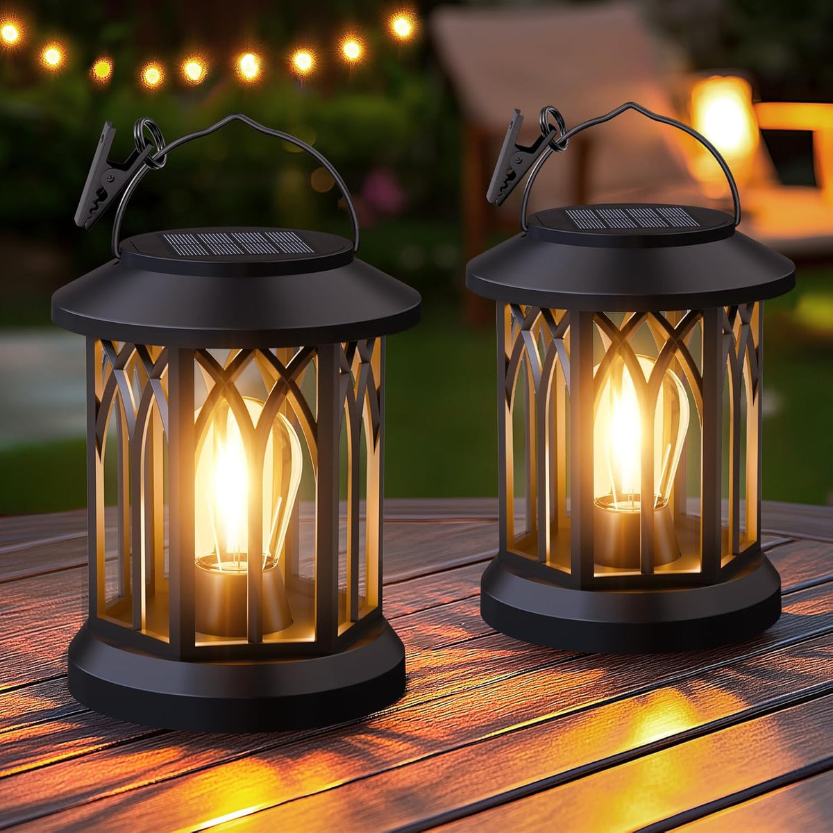 Hanging Solar Lanterns Outdoor Waterproof: 2 Pack Garden Lantern Decorative | Warm Ambient Light, Clip‑on Hanging Design, 12h All‑night Glow, Ip65 Waterproof, Auto On/Off, 800mah Battery, No Wiring