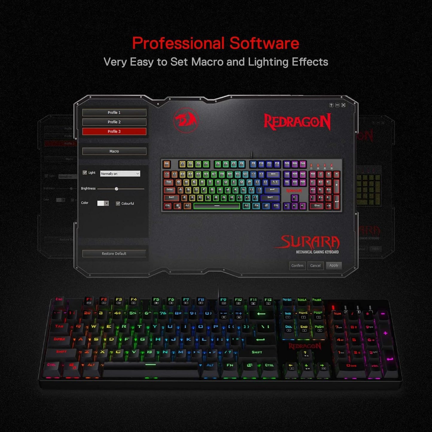 Redragon K582 Wired RGB Mechanical Gaming Keyboard, 104-Key Standard Layout | 16.8M Color Immersive eSports Lighting Vibe, N-Key Rollover for Accurate Combos, 50M-Keystroke Durability, Customize Software