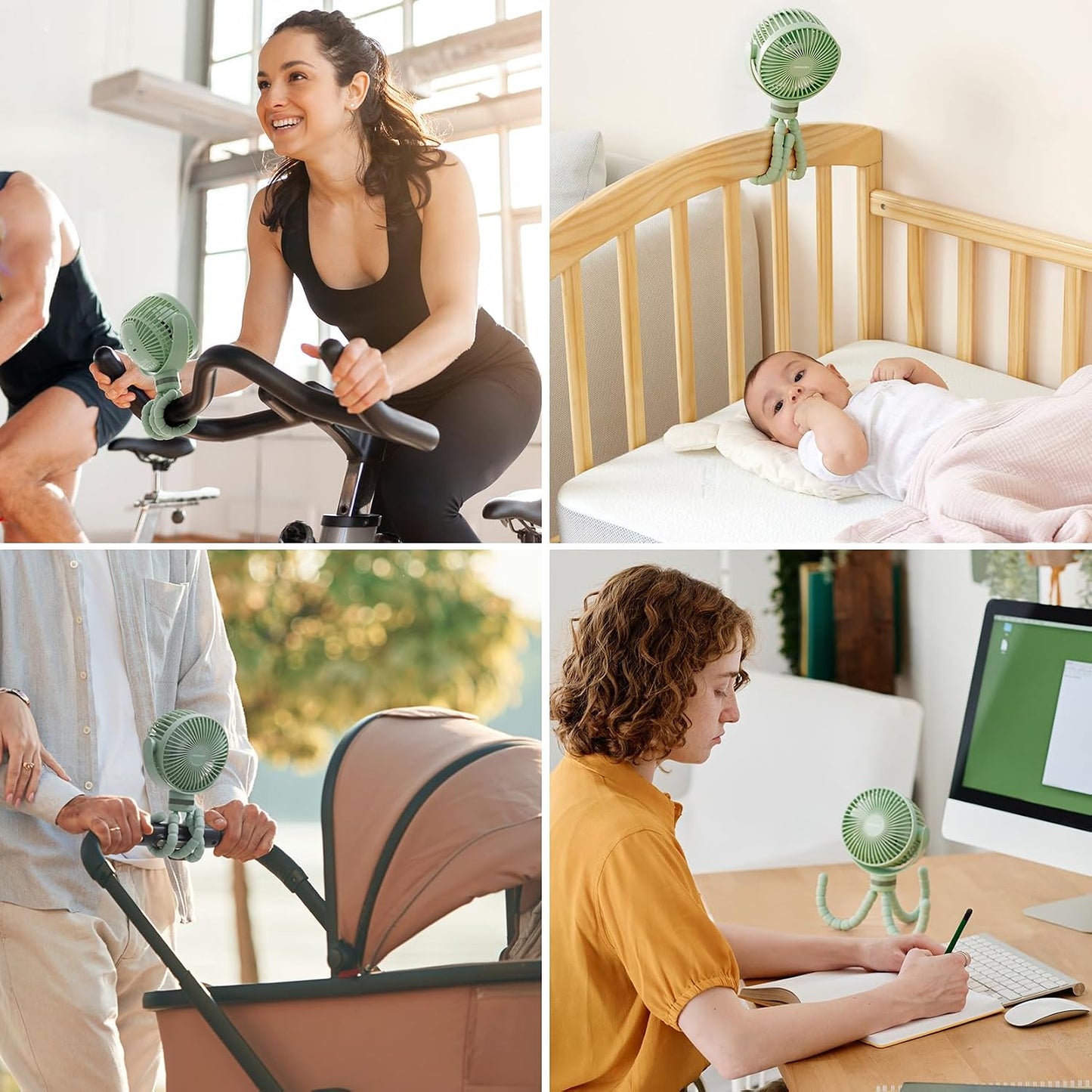 Momcozy 8000mAh Portable Stroller Fan, 27H Ultra-long Battery Life | Detachable 4 Speed 360°Rotate LED Night Light with 2 Modes, USB Rechargeable Handheld Cooling Fan for Travel/Car Seat/Bedroom